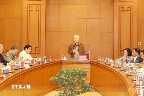 Tổng Bí thư Nguyễn Phú Trọng phát biểu kết luận cuộc họp. (Ảnh: Trí Dũng/ TTXVN)