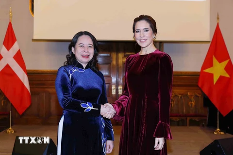Phó Chủ tịch nước Võ Thị Ánh Xuân và Công nương Đan Mạch Mary tại lễ kỷ niệm 10 năm thiết lập quan hệ Đối tác Toàn diện Việt Nam-Đan Mạch. (Ảnh: An Đăng/TTXVN) 