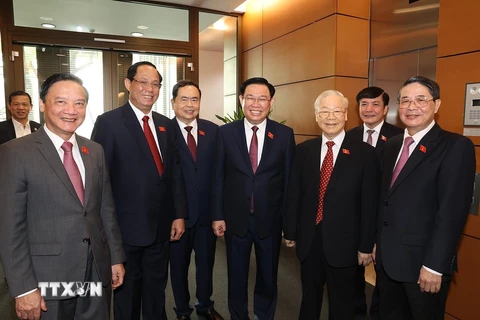 Tổng Bí thư Nguyễn Phú Trọng với các lãnh đạo Đảng, Nhà nước. (Ảnh: Trí Dũn/TTXVN) 