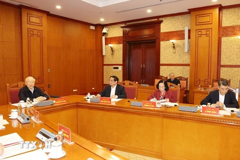 Tổng Bí thư Nguyễn Phú Trọng phát biểu kết luận phiên họp. (Ảnh: Trí Dũng/TTXVN)