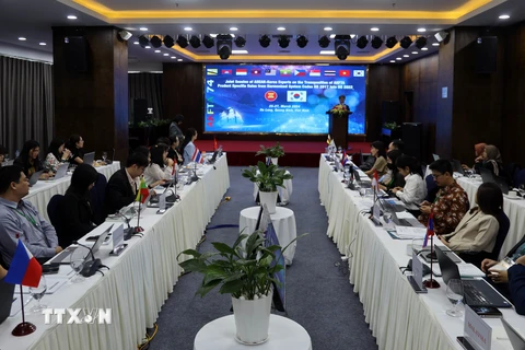 Quang cảnh phiên bế mạc Hội nghị Chuyển đổi Quy tắc mặt hàng trong khuôn khổ Hiệp định Thương mại tự do ASEAN-Hàn Quốc năm 2024 (Ảnh: TTXVN phát)