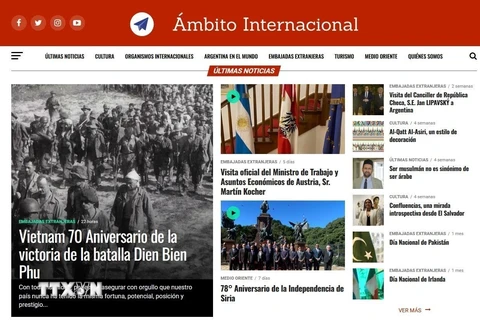 Ảnh chụp màn hình tờ Ambito Internacional đưa tin về 70 năm Chiến thắng Điện Biên Phủ. (Ảnh: Diệu Hương/TTXVN)