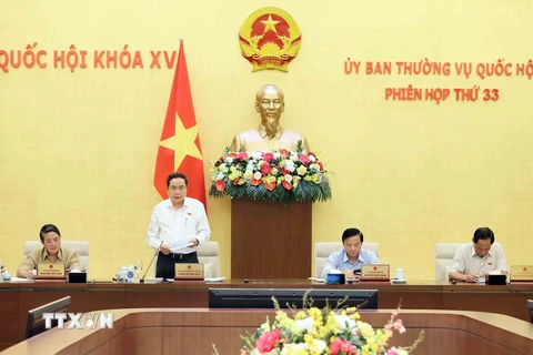 Phó Chủ tịch Thường trực điều hành Quốc hội Trần Thanh Mẫn chủ trì phiên họp. (Ảnh: An Đăng/TTXVN)