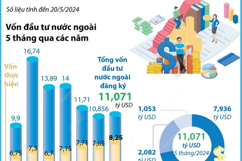 Tổng vốn FDI đăng ký vào Việt Nam trong 5 tháng đạt 11,07 tỷ USD 
