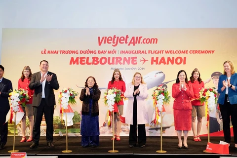 Lễ khai trương đường bay mới Hà Nội-Melbourne diễn ra tại Melbourne (Australia) sáng 4/6/2024. (Ảnh: Tài Nguyễn)