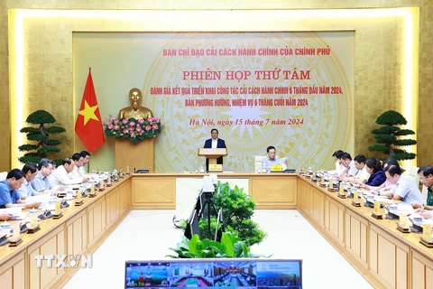 Thủ tướng Phạm Minh Chính, Trưởng Ban Chỉ đạo Cải cách hành chính của Chính phủ chủ trì phiên họp. (Ảnh: Dương Giang/TTXVN)