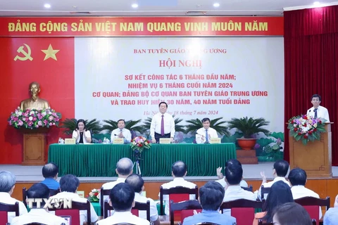 Hội nghị triển khai nhiệm vụ 6 tháng cuối năm 2024 Ban Tuyên giáo Trung ương. (Ảnh: Phương Hoa/TTXVN)