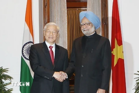 Thủ tướng Manmohan Singh đón, hội đàm với Tổng Bí thư Nguyễn Phú Trọng thăm cấp Nhà nước tới Cộng hòa Ấn Độ ngày 20/11/2013. (Ảnh: Trí Dũng/TTXVN)