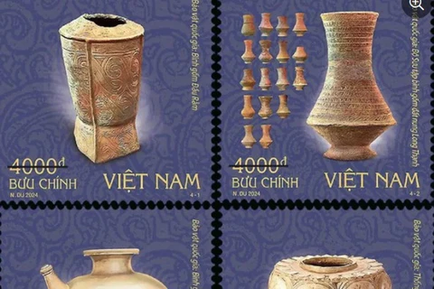 Bộ tem "Bảo vật quốc gia (bộ 3): Đồ gốm", là bộ thứ ba trong chuỗi tem chủ đề Bảo vật Quốc gia Việt Nam. (Ảnh: Ban Tem bưu chính - Vietnam Post)