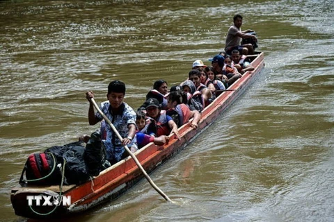 Người di cư tới trung tâm tiếp nhận người tị nạn ở Lajas Blancas, Darien, Panama, ngày 28/6/2024. (Ảnh: Getty Images/TTXVN)