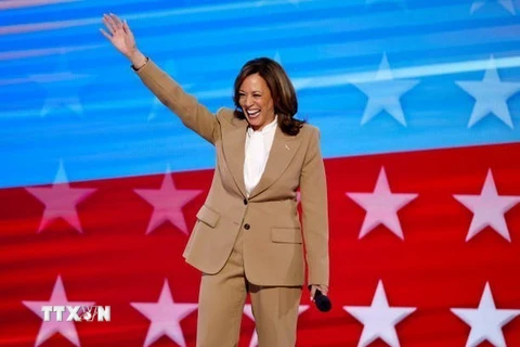 Ứng cử viên Tổng thống của đảng Dân chủ, Phó Tổng thống Kamala Harris tại Đại hội Toàn quốc của đảng ở Chicago, bang Illinois, Mỹ, ngày 19/8/2024. (Ảnh: Getty Images/TTXVN)