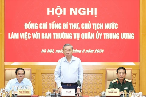 Tổng Bí thư, Chủ tịch nước Tô Lâm, Bí thư Quân ủy Trung ương phát biểu chỉ đạo. (Ảnh: Trí Dũng/TTXVN)