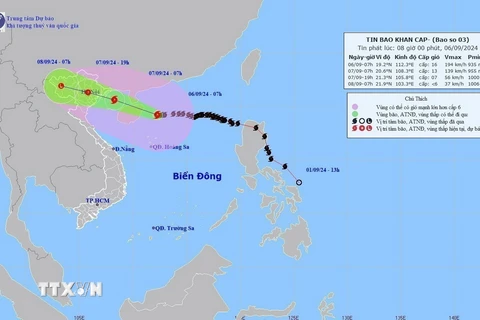 Bản đồ đường đi của Bão số 3, lúc 7h ngày 6/9/2024. (Ảnh: TTXVN phát)