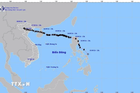 Hướng di chuyển của áp thấp nhiệt đới. (Ảnh: TTXVN phát)