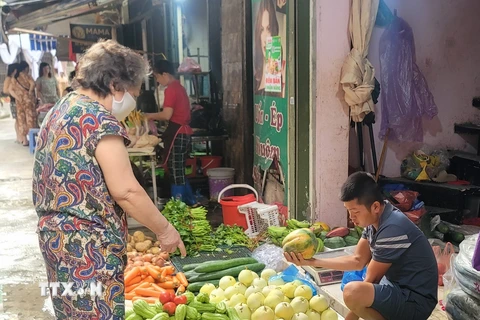 Giá các mặt hàng rau củ quả ở Hà Nội đã dần ổn định sau những ngày mưa bão. (Ảnh: Phương Anh/TTXVN)