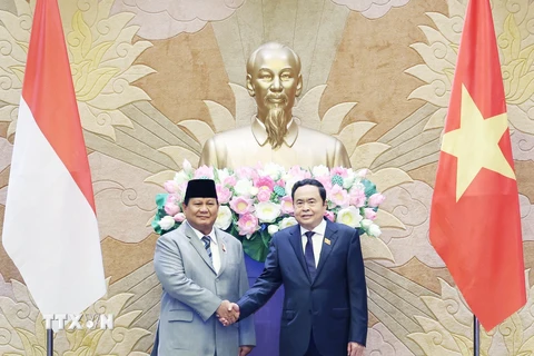 Chủ tịch Quốc hội Trần Thanh Mẫn hội kiến Tổng thống đắc cử Indonesia Prabowo Subianto. (Ảnh: Thống Nhất/ TTXVN)