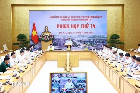 Phiên họp thứ 14 của Ban Chỉ đạo Nhà nước các công trình, dự án quan trọng quốc gia, trọng điểm ngành giao thông vận tải. (Ảnh: Dương Giang/TTXVN)