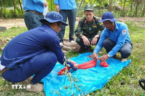 Đội K92 cất bốc, quy tập hài cốt liệt sỹ. (Ảnh: TTXVN phát)