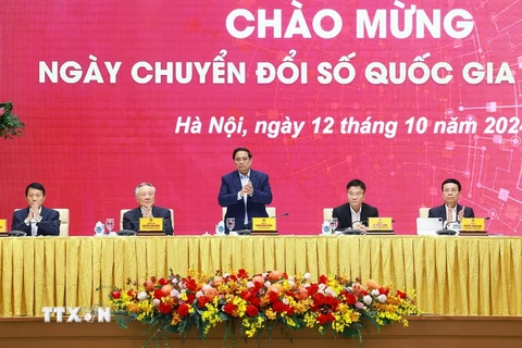 Thủ tướng Phạm Minh Chính dự Ngày Chuyển đổi số quốc gia (10/10) năm 2024. (Ảnh: Dương Giang/TTXVN)