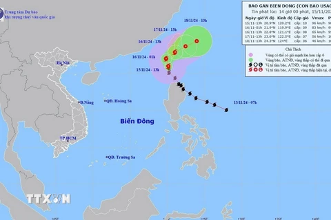 Đường đi của bão USAGI lúc 13h ngày 15/11/2024. (Ảnh: TTXVN phát)