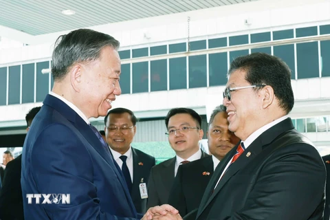 Tổng Bí thư Tô Lâm hội kiến Chủ tịch Hạ viện Malaysia Tan Sri Dato’ Johari Bin Abdul. (Ảnh: Thống Nhất/TTXVN)