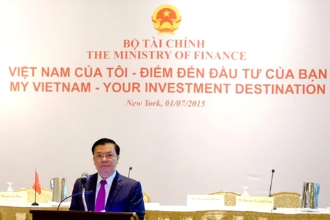 Bộ trưởng Bộ Tài chính Đinh Tiến Dũng phát biểu tại Hội nghị Xúc tiến đầu tư Việt Nam tại Hoa Kỳ (Ảnh: SSC) 