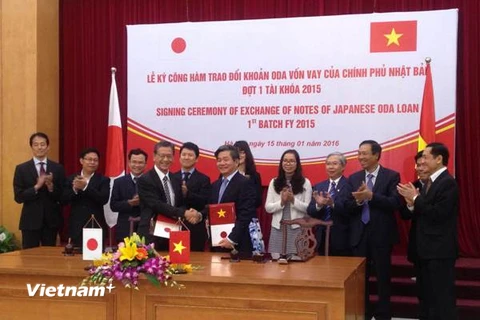 Lễ ký Công hàm trao đổi khoản ODA giá trị 95,167 tỷ yen của Nhật Bản cho Việt Nam, ngày 15/1. (Ảnh: PV/Vietnam+)