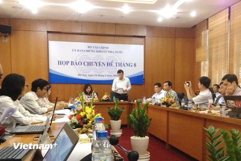 Ủy ban Chứng khoán Nhà nước tổ chức Họp báo Chuyên đề tháng Tám. (Ảnh: PV/Vietnam+)