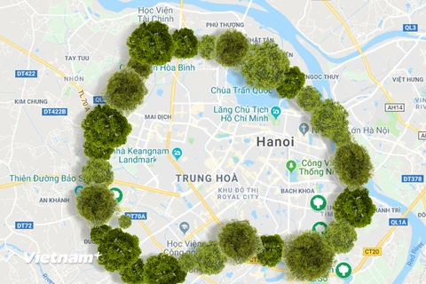 76 cây tán rộng và cây ăn quả được trồng mới sẽ tạo ra một mảng cây xanh hình trái tim tại Thủ đô. (Ảnh: BTC/Vietnam+) 