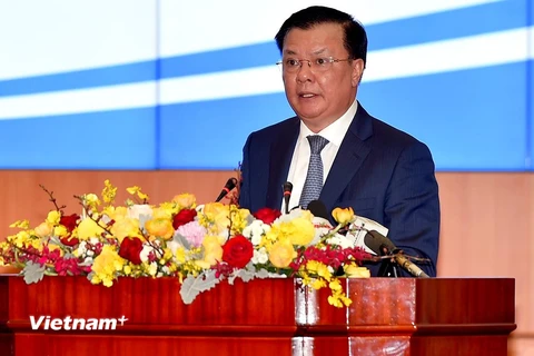 Bộ trưởng Bộ Tài chính Đinh Tiến Dũng phát biểu tại Hội nghị Tổng kết công tác tài chính, ngân sách Nhà nước năm 2019 và triển khai nhiệm vụ năm 2020. (Ảnh: BTC/Vietnam+)