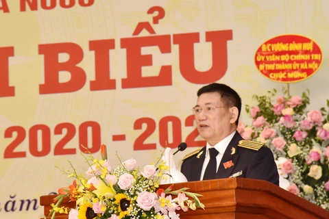 Tổng Kiểm toán Nhà nước Hồ Đức Phớc phát biểu tại Đại hội đại biểu Đảng bộ lần thứ VII, nhiệm kỳ 2020-2025. (Ảnh: Vieatnam+)