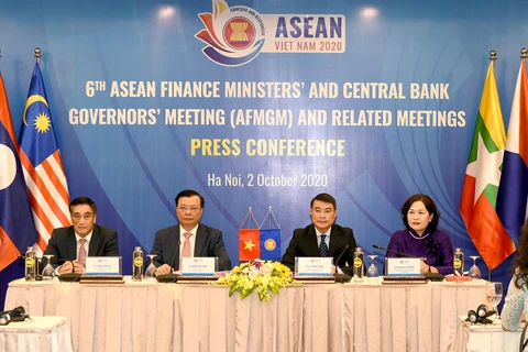 Họp báo kết quả Hội nghị Bộ trưởng Tài chính và Thống đốc Ngân hàng Trung ương ASEAN 2020. (Ảnh: Vietnam+)