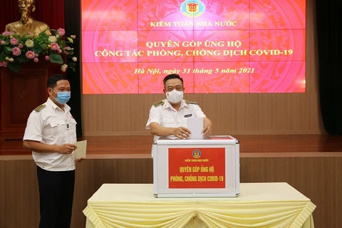 Công đoàn Kiểm toán Nhà nước tổ chức Lễ phát động quyên góp hỗ trợ công tác phòng, chống dịch COVID-19 qua hình thức trực tuyến. (Ảnh: Vietanm+)