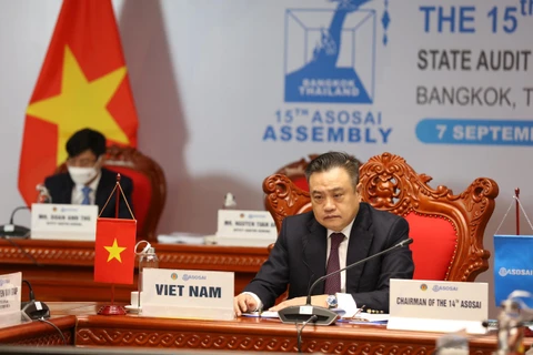 Tổng Kiểm toán Nhà nước Việt Nam, Trần Sỹ Thanh chủ trì tại Đại hội của Tổ chức các Cơ quan Kiểm toán tối cao châu Á (ASOSAI) lần thứ 15. (Ảnh: Vietnam+)