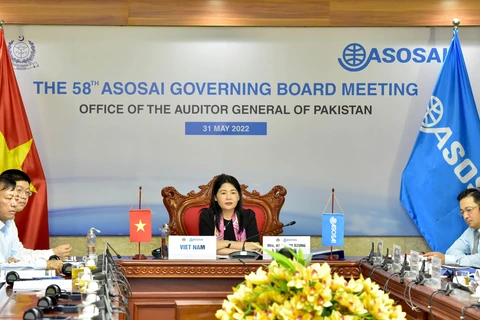 Cuộc họp trực tuyến Ban điều hành Tổ chức các Cơ quan kiểm toán tối cao châu Á (ASOSAI) lần thứ 58, ngày 31/5. (Ảnh:Vietnam+)