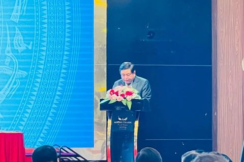 Bộ trưởng Bộ Kế hoạch và Đầu tư Nguyễn Chí Dũng phát biểu tại tại Hội nghị công bố quy hoạch và xúc tiến đầu tư vùng đồng bằng sông Cửu Long thời kỳ 2021-2030, ngày 21/6. (Ảnh: Vietnam+) 