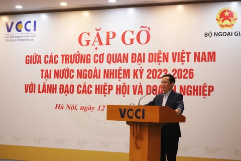 Chủ tịch VCCI Phạm Tấn Công phát biểu tại buổi làm việc, ngày 12/4. (Ảnh: Vietnam+)