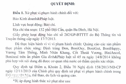 Đăng quảng cáo thực phẩm chức năng, bốn tờ báo bị xử phạt