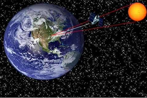 Hình mô phỏng hiện tượng nhiễu Mặt Trời khi bức xạ tác động tới các vệ tinh. (Nguồn: MobiTV)