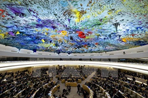Toàn cảnh phòng họp chung của Hội đồng Nhân quyền ở Geneva, Thụy Sĩ. (Nguồn: AFP/TTXVN) 