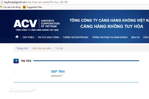 Website cảng hàng không Tuy Hòa cũng bị hacker "sờ gáy." (Ảnh chụp màn hình)