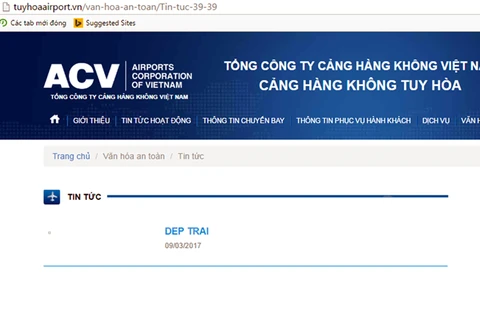 Hacker 15 tuổi tấn công vào website của Cảng hàng không Tuy Hòa. (Ảnh chụp màn hình)