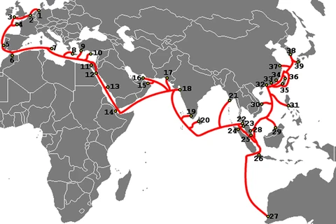 Đường đi của cáp quang biển SEA-ME-WE3 (SMW3). (Nguồn: FPT Telecom)