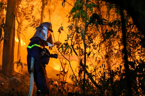 Những người lính cứu hỏa miệt mài diệt giặc lửa bảo vệ người dân. (Ảnh minh họa: Minh Sơn/Vietnam+)