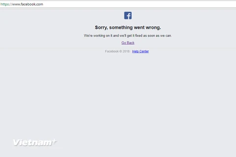Giao diện của Facebook khi bị gián đoạn truy cập vào chiều muộn 22/2. (Ảnh chụp màn hình)