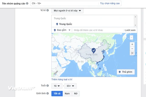 Facebook 'gộp' Trường Sa, Hoàng Sa vào Trung Quốc. (Ảnh chụp màn hình) 