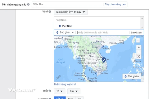 Bản đồ của Facebook xác định Việt Nam nhưng không gồm Hoàng Sa, Trường Sa. (Ảnh chụp màn hình)
