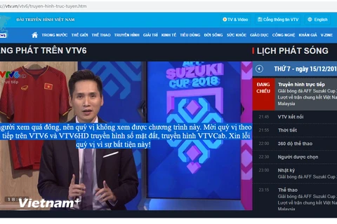 Ảnh chụp màn hình VTV6 vào lúc khoảng 19 giờ ngày 15/12. (Nguồn: Vietnam)