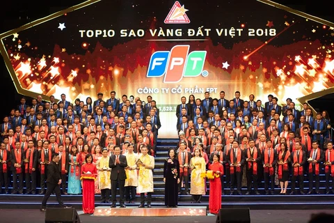 Ông Hoàng Việt Anh, Phó Tổng Giám đốc FPT nhận giải Sao Vàng đất Việt 2018. (Nguồn: FPT)