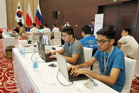 Vòng chung kết cuộc thi An toàn không gian mạng toàn cầu WhiteHat Grand Prix 2018 tại Hà Nội. (Ảnh: PV/Vietnam+)